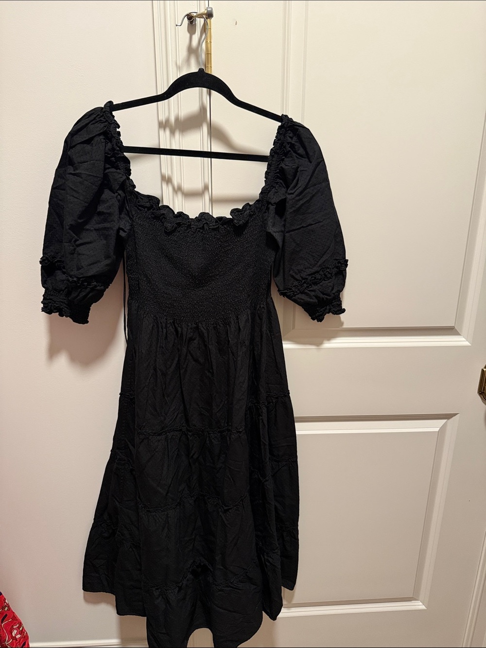 Hill House Black Puff Sleeve Smocked Midi Dress